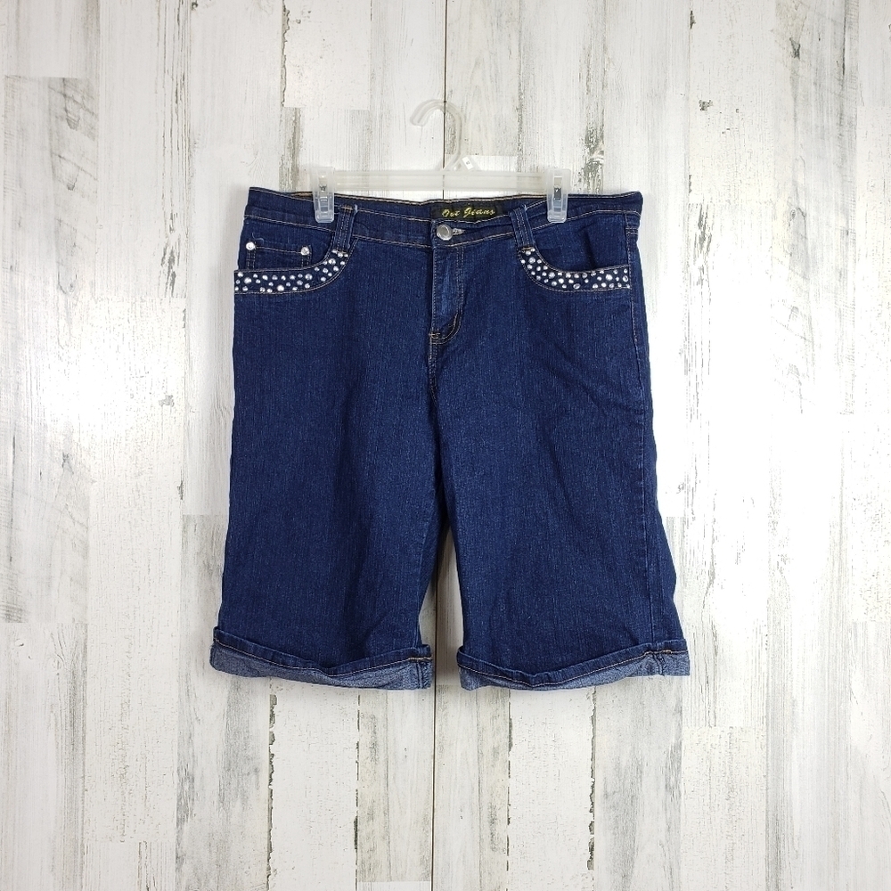Out jeans dark wash cuffed hem shorts size 16